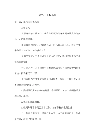 采气工工作总结