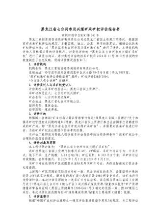 采矿权评估报告书——黑龙江七台河市双兴煤矿采矿权