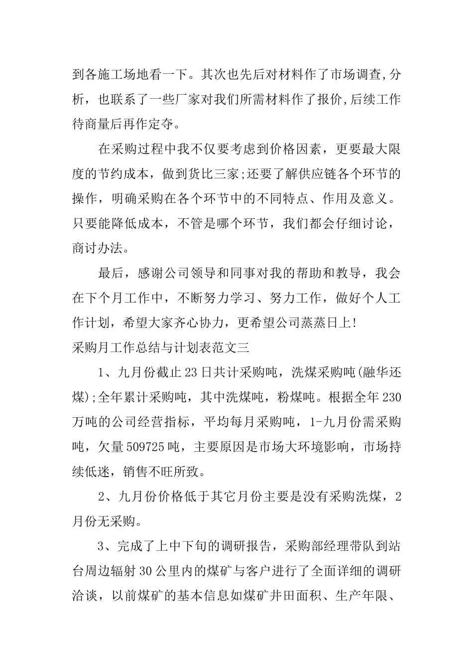 采购月工作总结与计划表_第3页