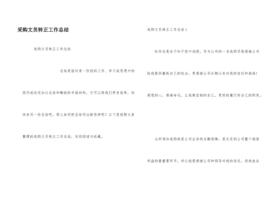 采购文员转正工作总结_第1页