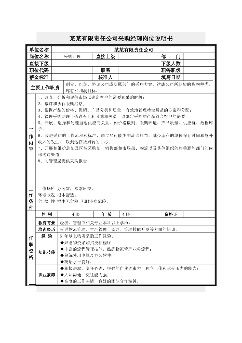 采购经理岗位说明书_第1页