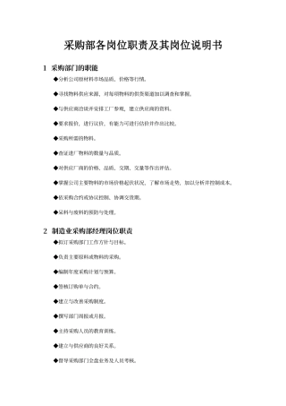 采购部各岗位职责及其岗位说明书