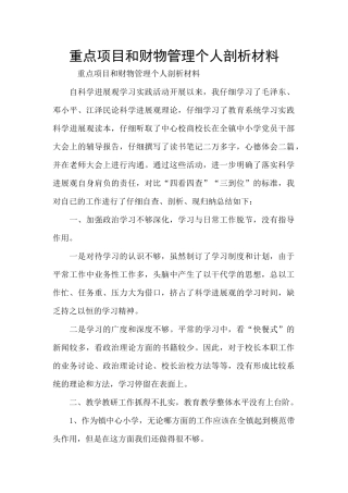 重点项目和财物管理个人剖析材料