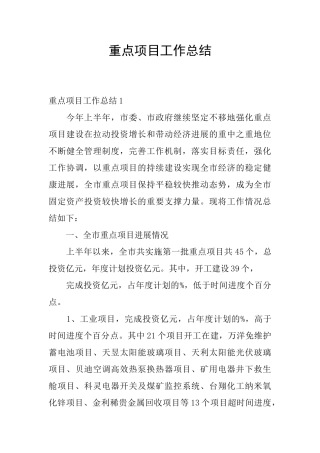 重点项目工作总结