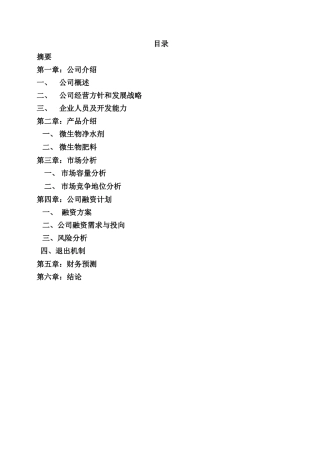 微生物净水剂商业计划书