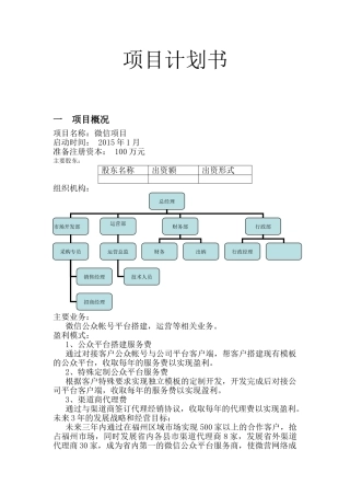 微信公众帐号平台搭建创业项目计划书