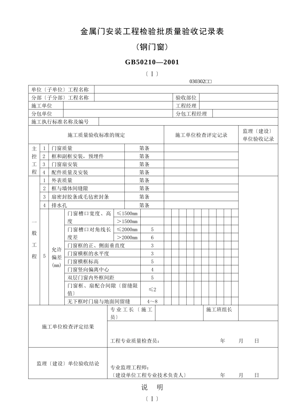 金属门安装工程检验批质量验收记录表doc_第1页