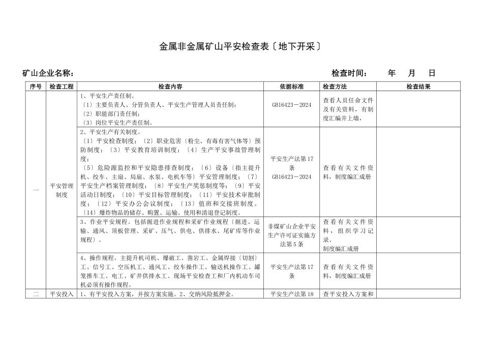 金属非金属矿山安全检查表_第1页