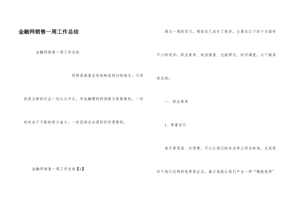 金融网销售一周工作总结_第1页