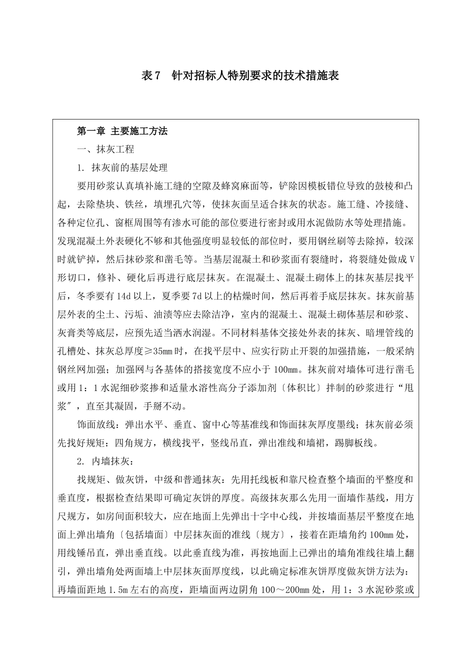 针对招标人特殊要求的技术措施表_第1页