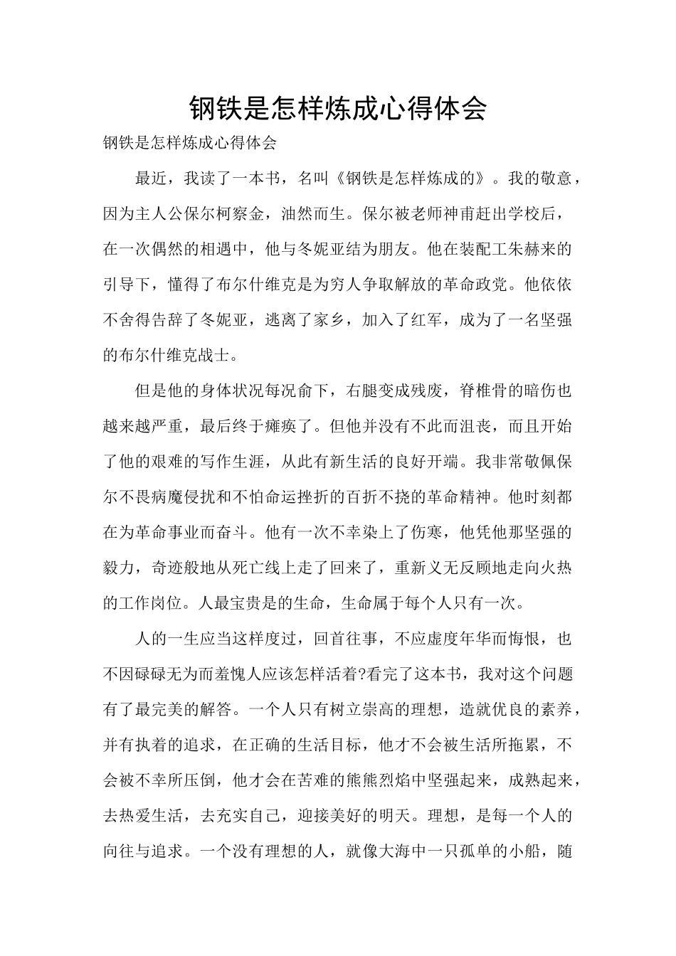 钢铁是怎样炼成心得体会_第1页