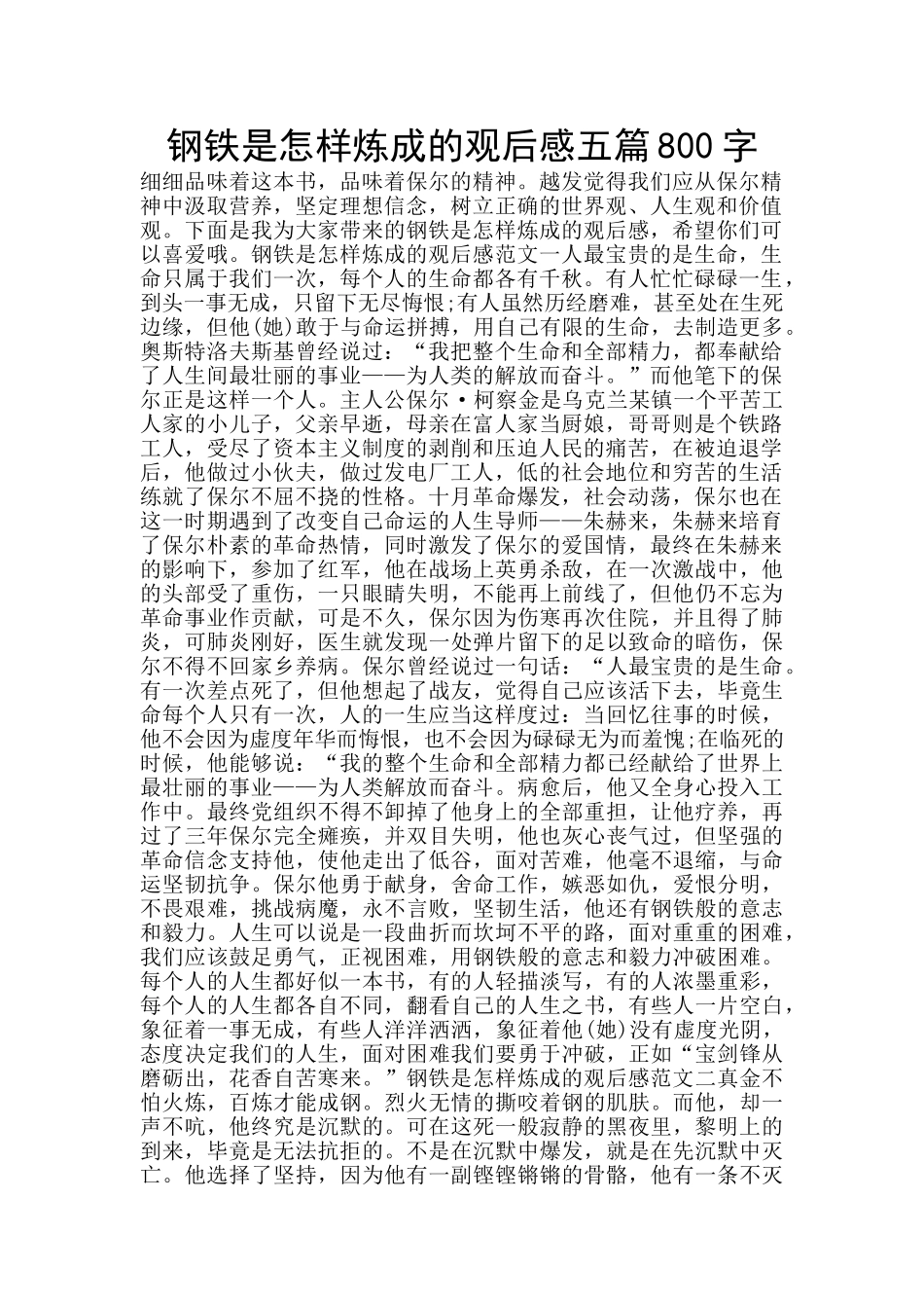 钢铁是怎样炼成的观后感五篇800字_第1页
