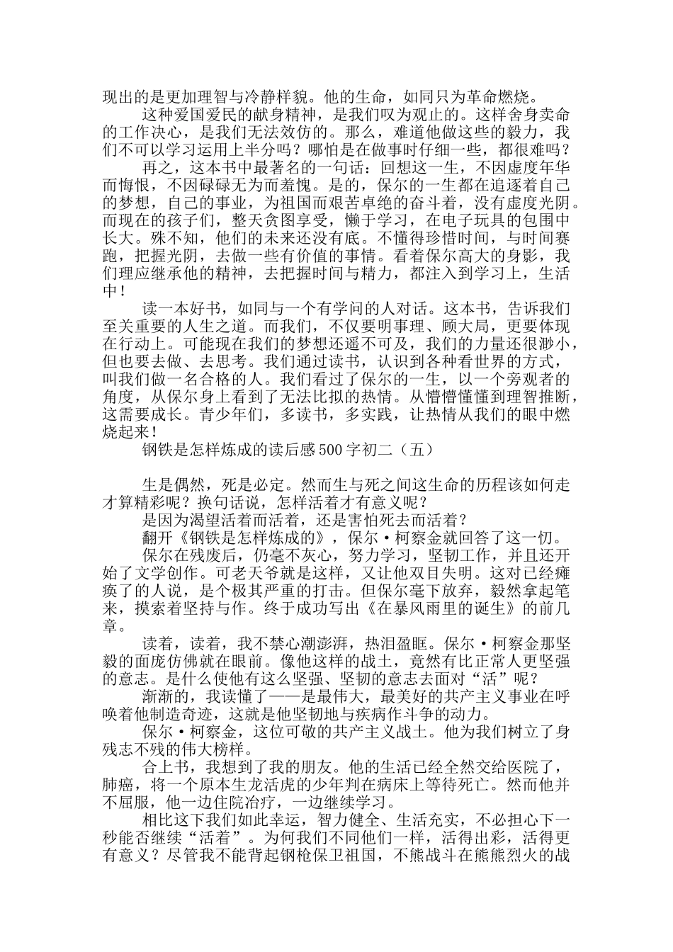 钢铁是怎样炼成的读后感500字初二_第3页