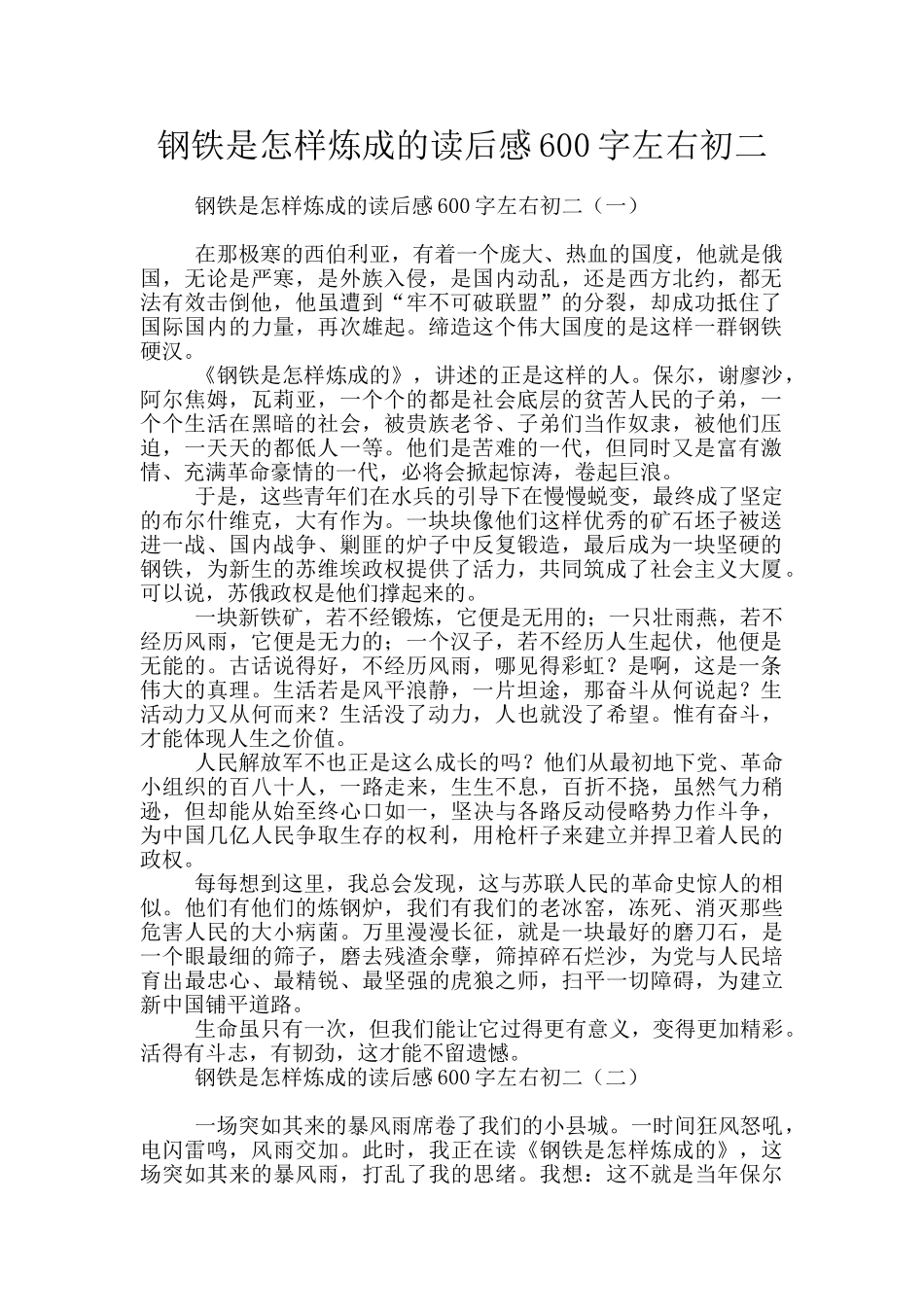 钢铁是怎样炼成的读后感600字左右初二_第1页