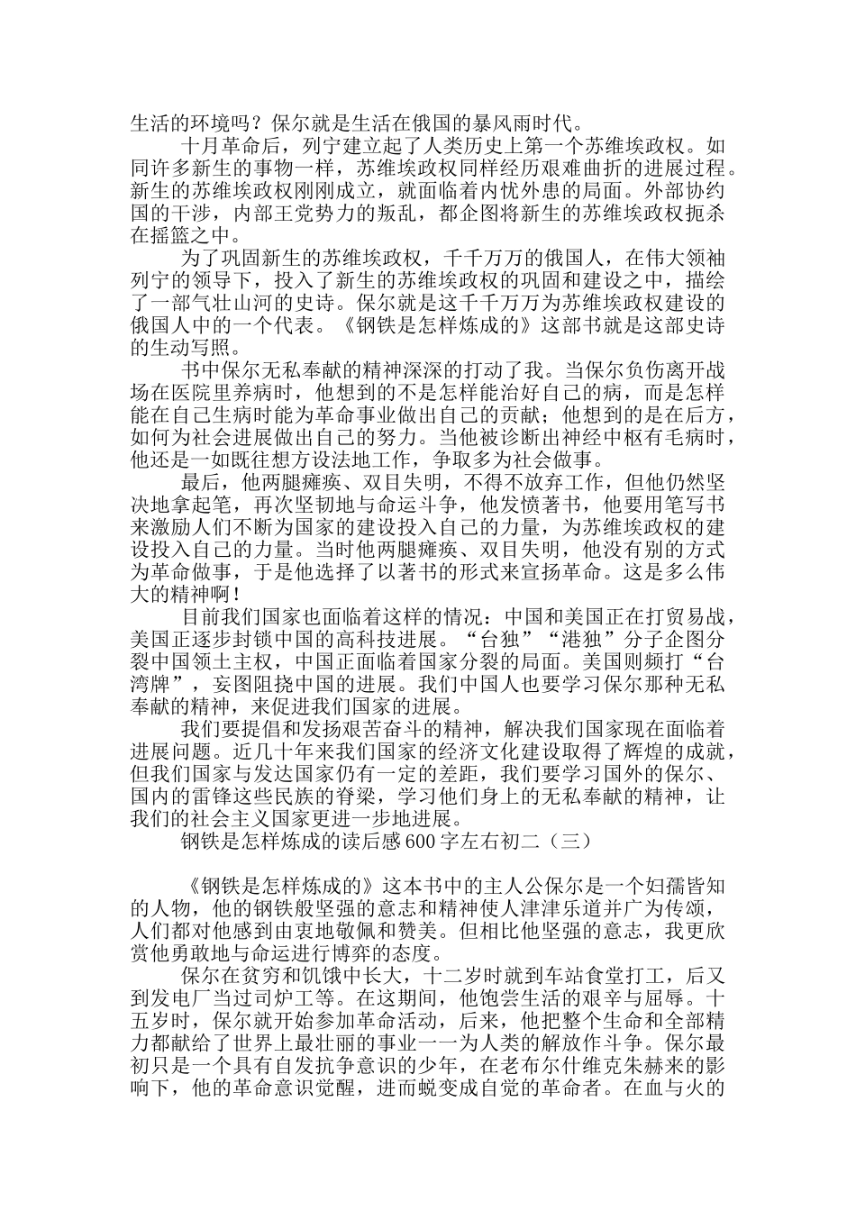 钢铁是怎样炼成的读后感600字左右初二_第2页