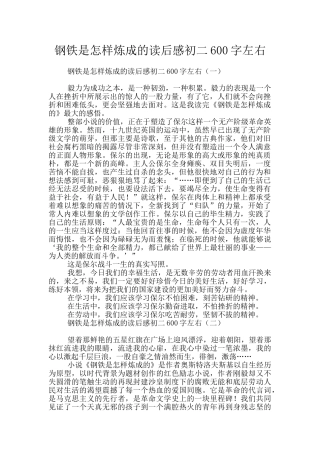 钢铁是怎样炼成的读后感初二600字左右