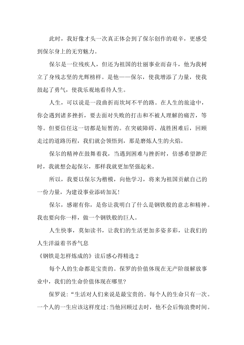 钢铁是怎样炼成的读后感心得精选_第2页