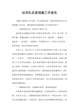 钻井队反腐倡廉工作报告