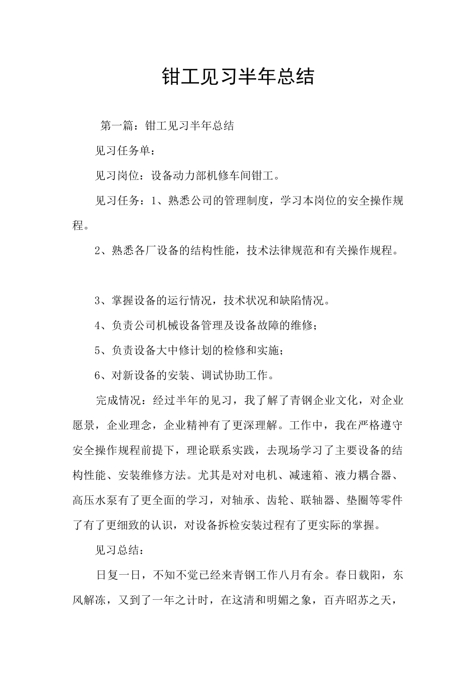 钳工见习半年总结_第1页