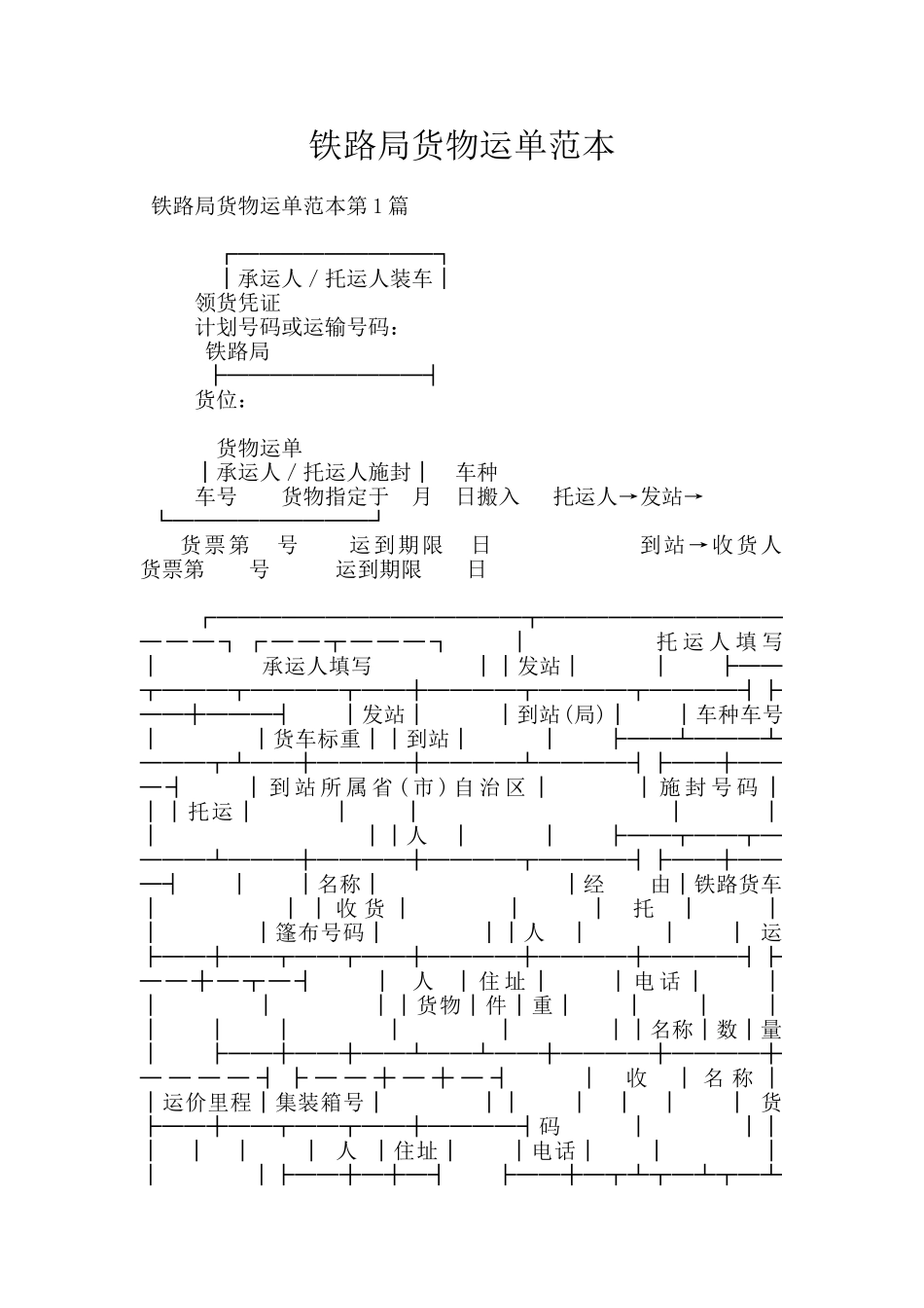 铁路局货物运单范本_第1页