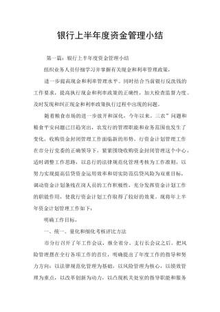 银行上半年度资金管理小结