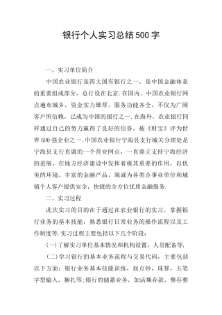 银行个人实习总结500字