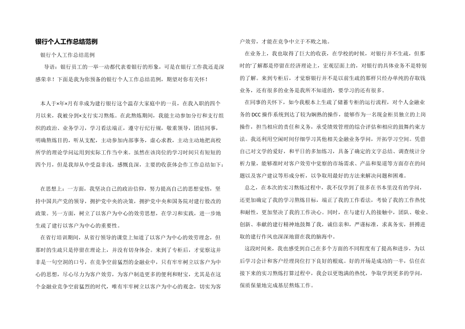 银行个人工作总结范例_第1页