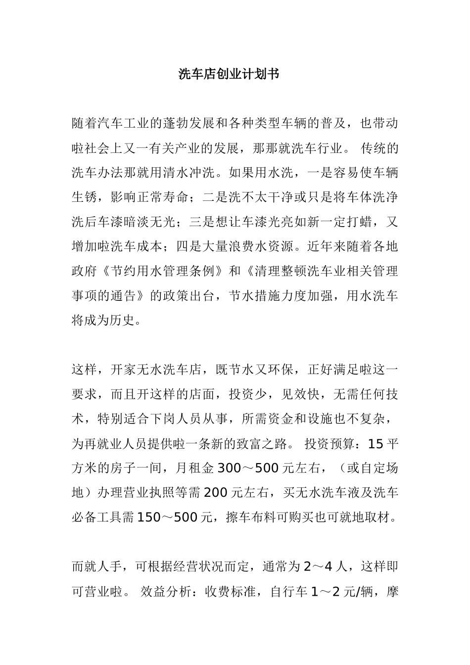 洗车店创业计划书_第1页