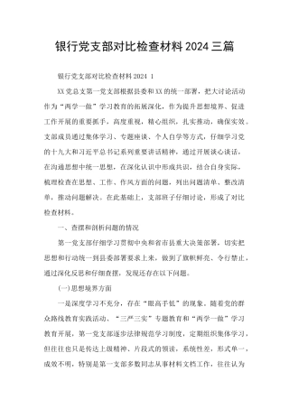 银行党支部对照检查材料2024三篇