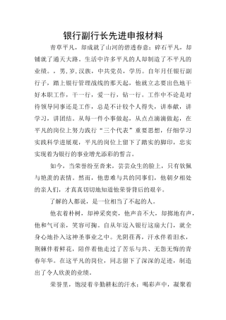 银行副行长先进申报材料