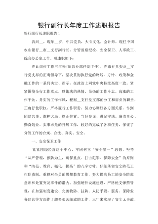 银行副行长年度工作述职报告