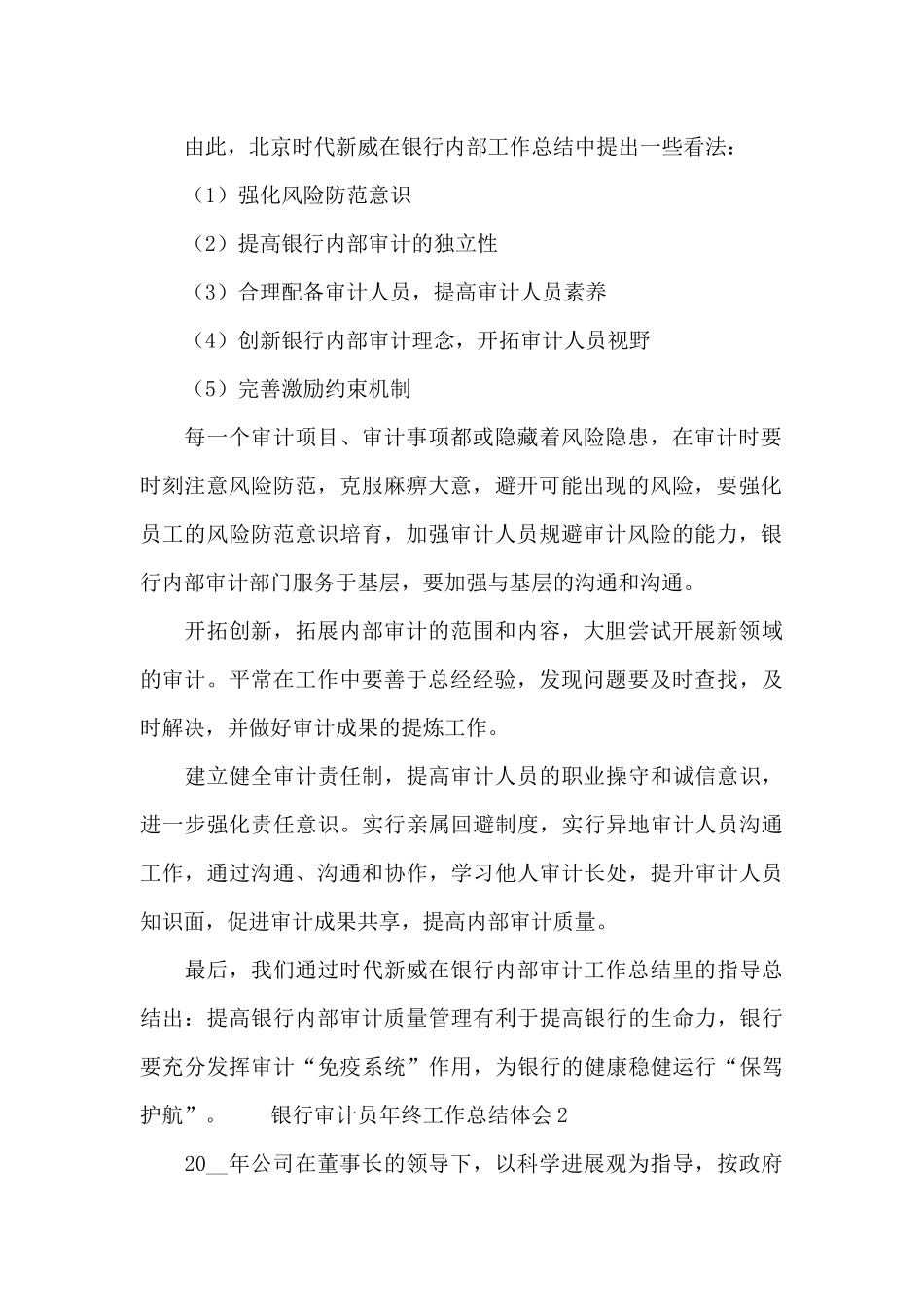银行审计员年终工作总结体会精选_第2页