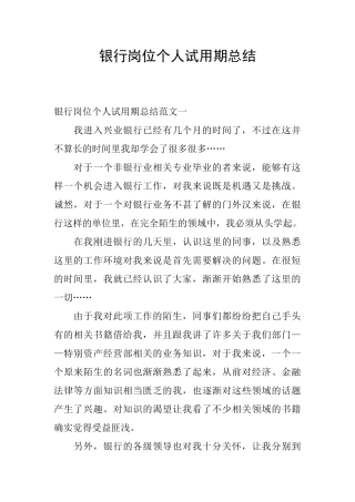 银行岗位个人试用期总结