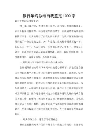 银行年终总结自我鉴定1000字
