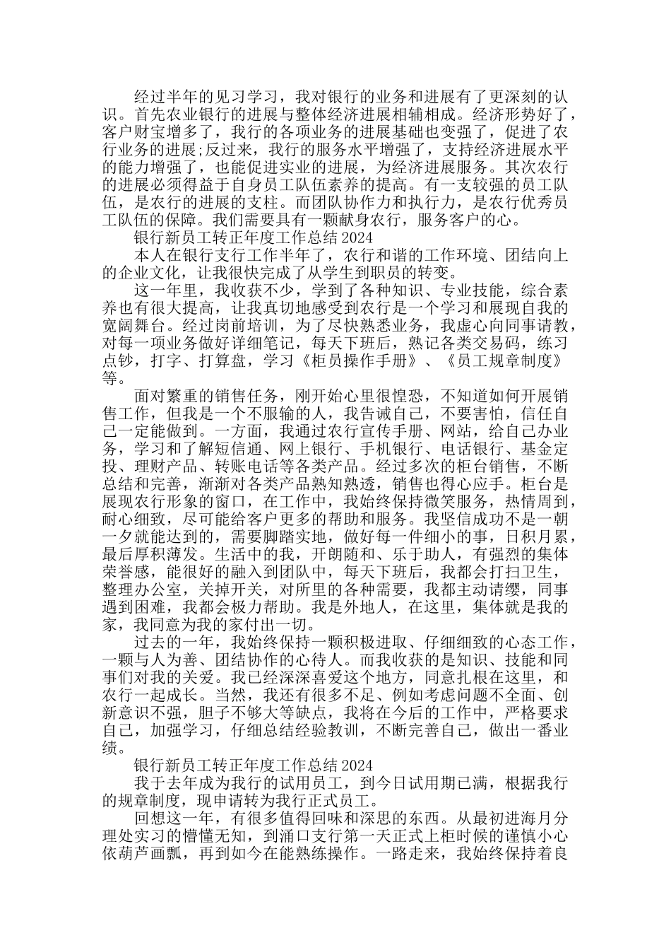 银行新员工转正工作总结2024_第3页
