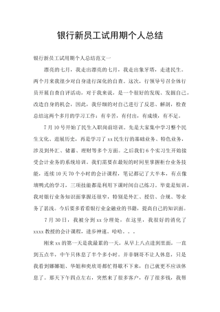 银行新员工试用期个人总结