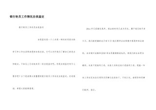 银行柜员工作情况自我鉴定