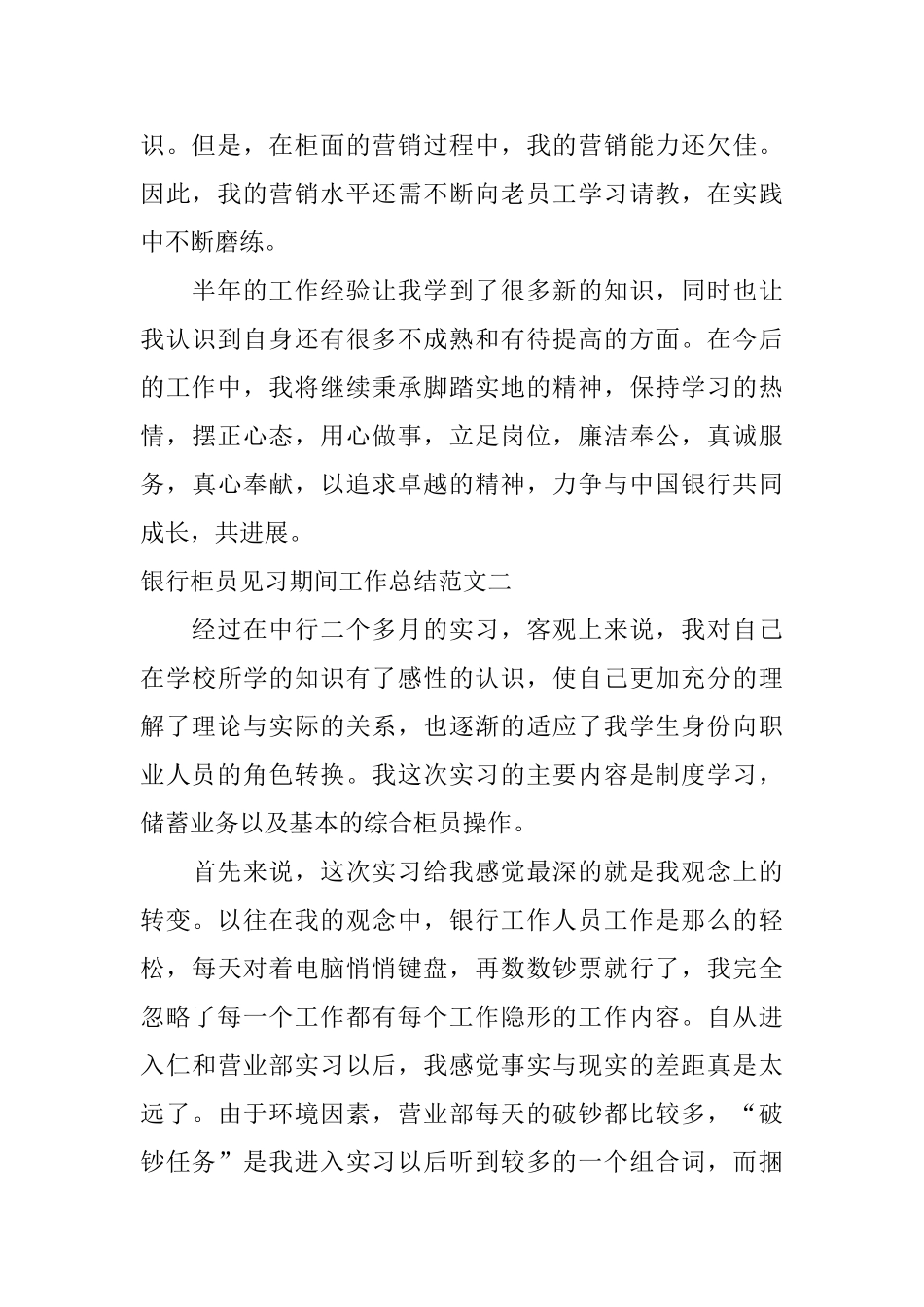银行柜员见习期间工作总结_第3页