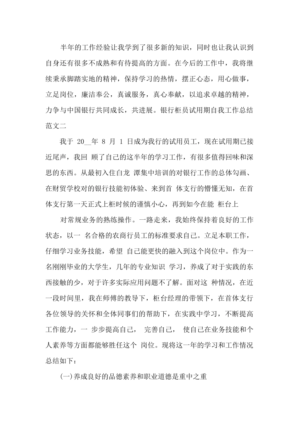 银行柜员试用期自我工作总结_第3页