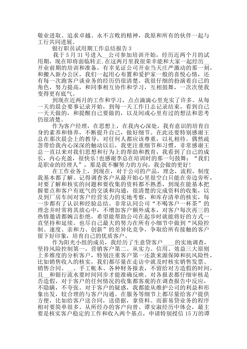 银行职员试用期工作总结报告_第3页
