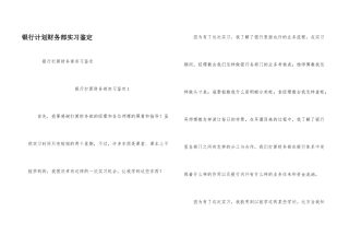 银行计划财务部实习鉴定