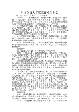 银行负责人年度工作总结报告