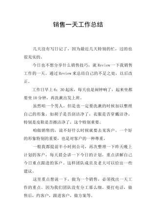 销售一天工作总结