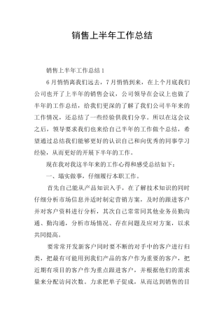 销售上半年工作总结
