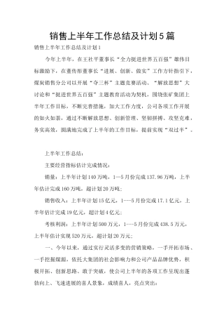 销售上半年工作总结及计划5篇