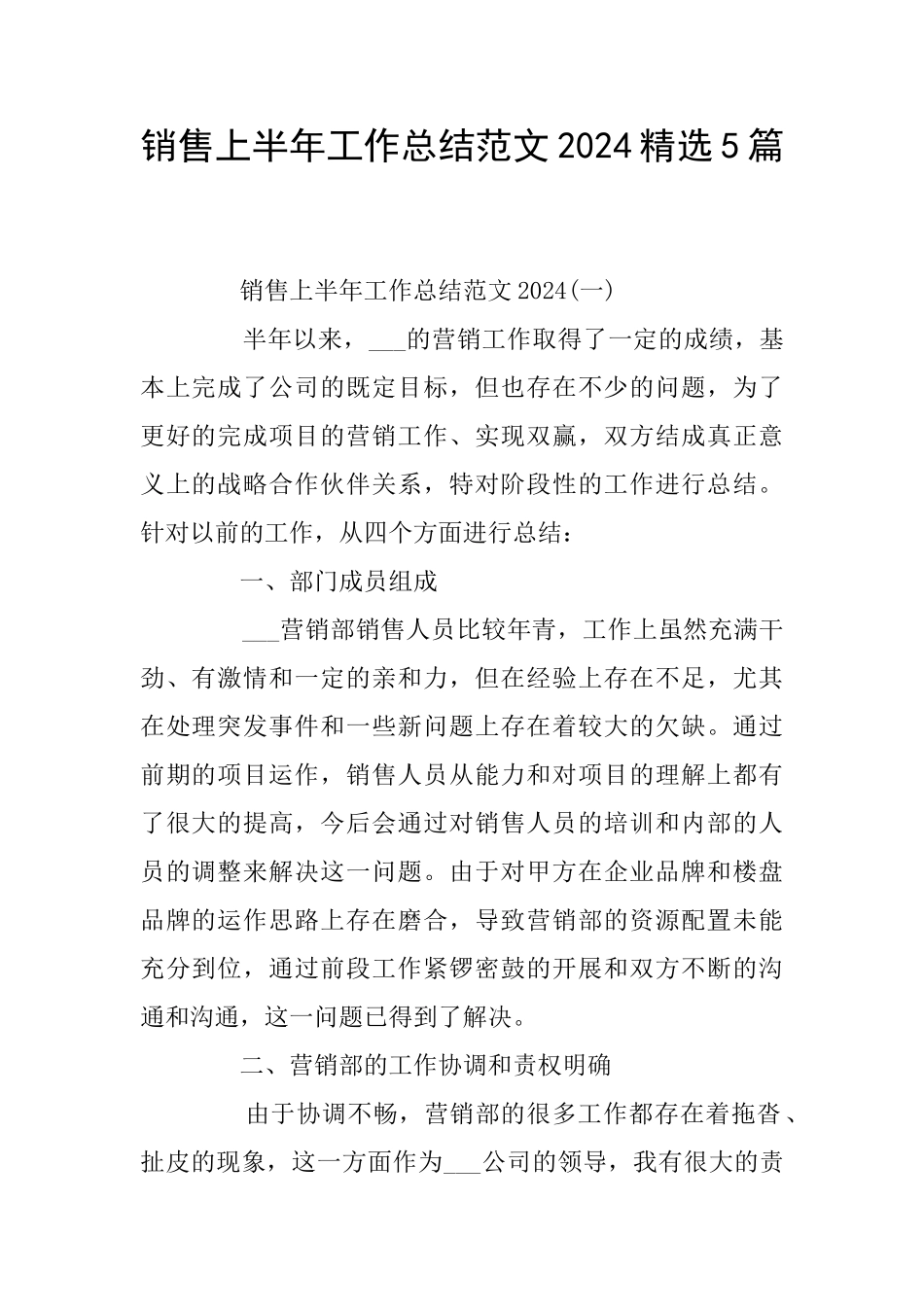 销售上半年工作总结范文2024精选5篇_第1页