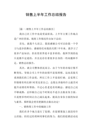 销售上半年工作总结报告