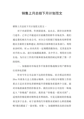 销售上月总结下月计划范文