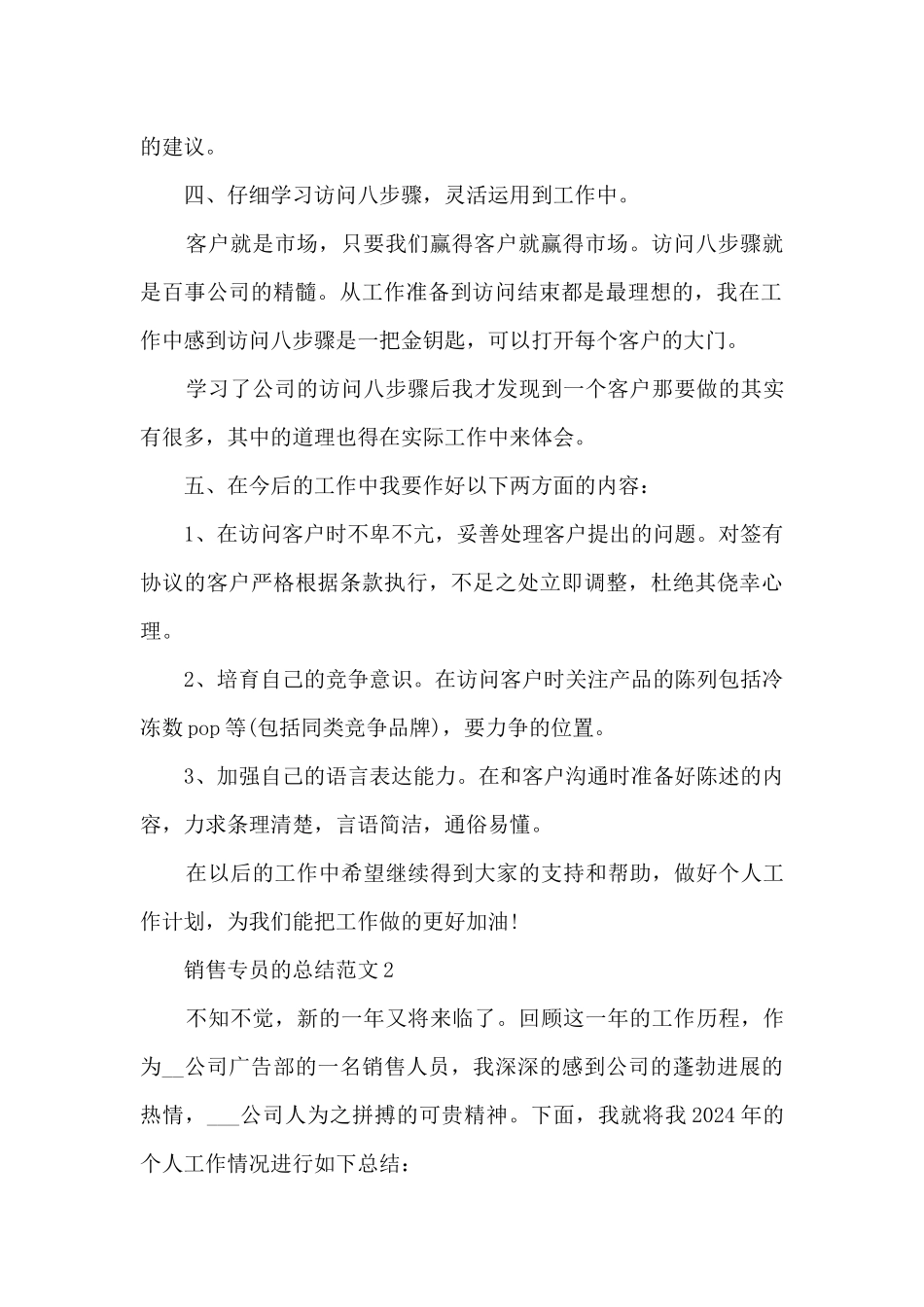 销售专员的总结范文5篇_第2页