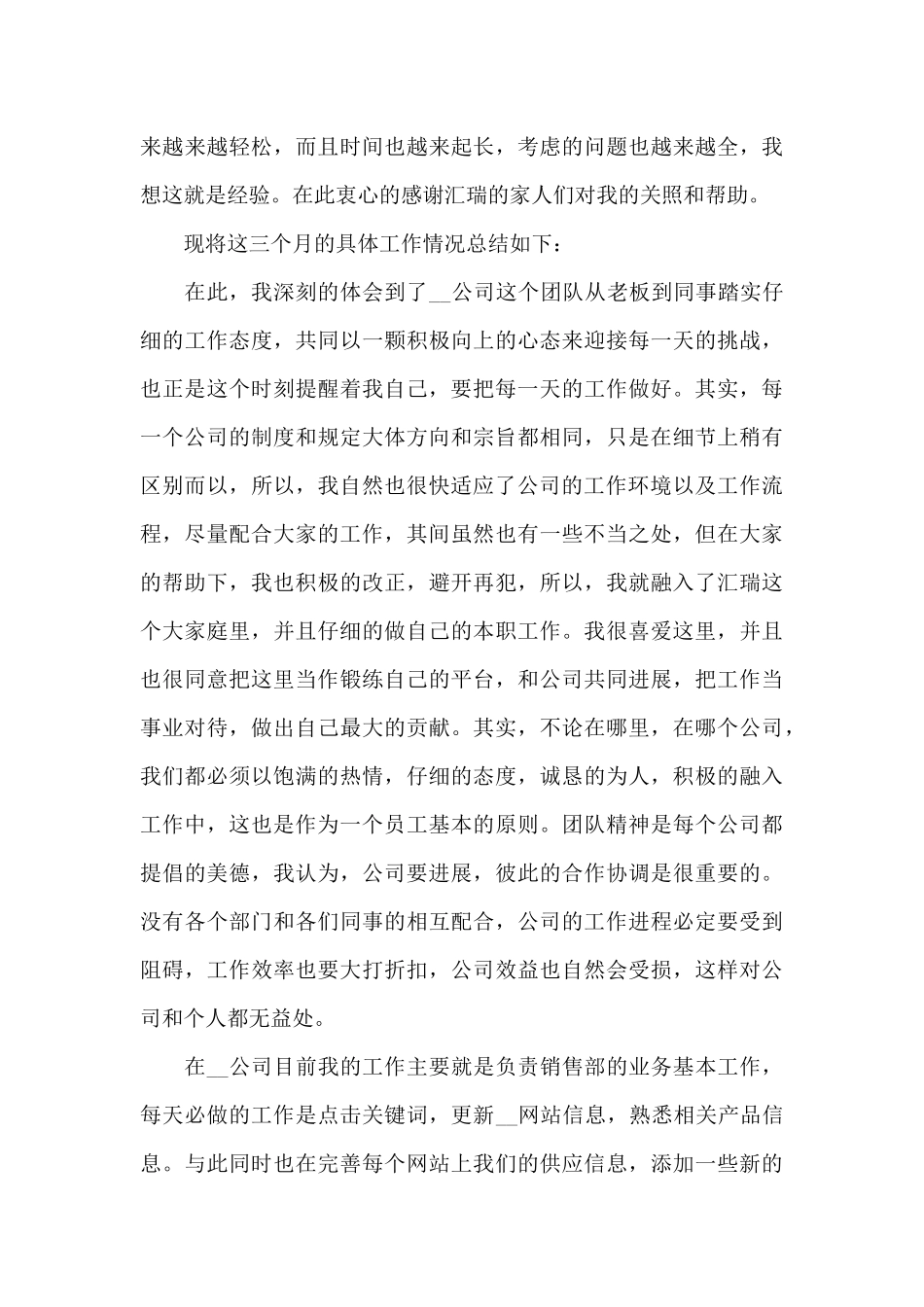 销售专员试用期心得体会2024范文_第3页